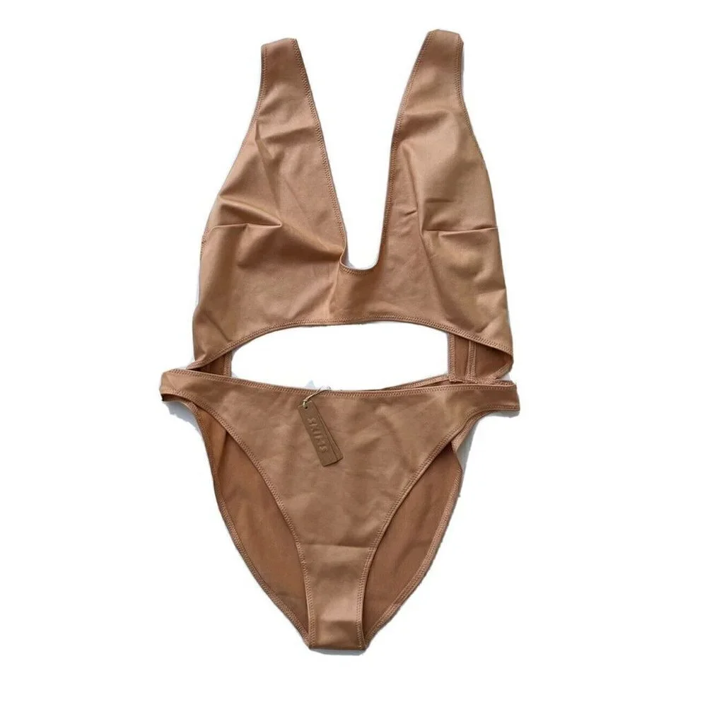 SKIMS Kim Kardashian Wet Jersey Cutout Swimsuit in Orche